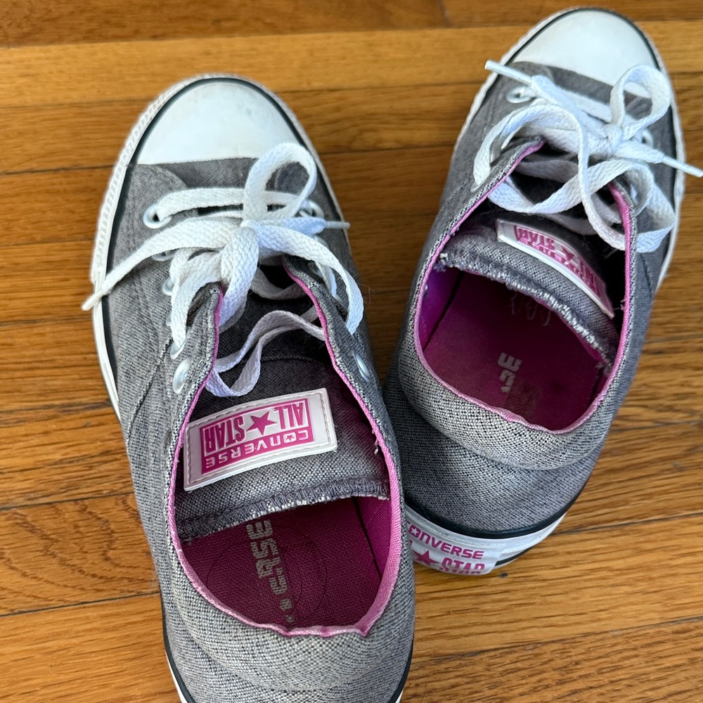 Converse Gray Canvas Low-Top Sneakers with Pink Lining